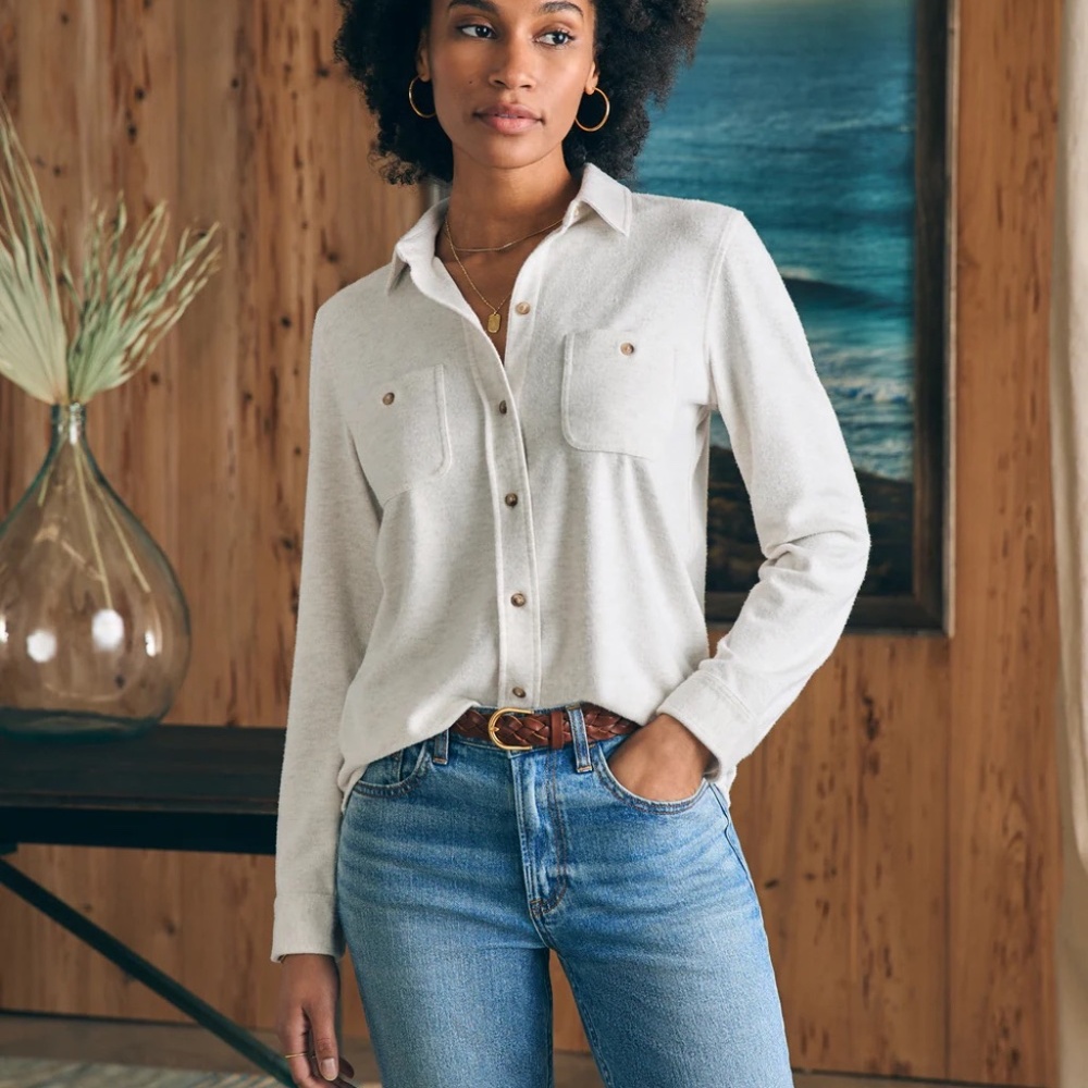 Faherty Legend Sweater Shirt, Small, Off White